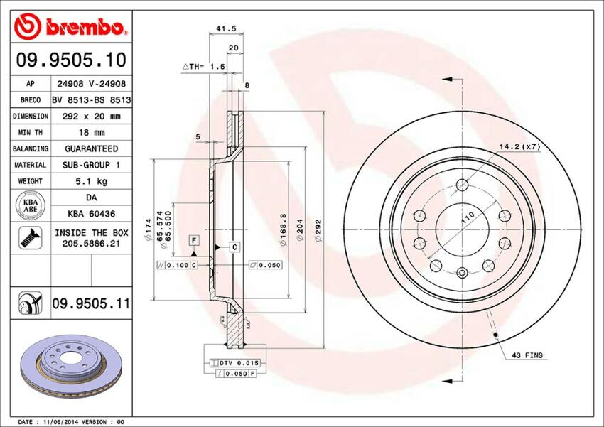 SAAB Brembo Disc Brake Rotor - Rear (292mm) 93188378